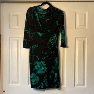 Ralph Lauren Black and Green Sheath Dress Knee-Length 3/4 Sleeve